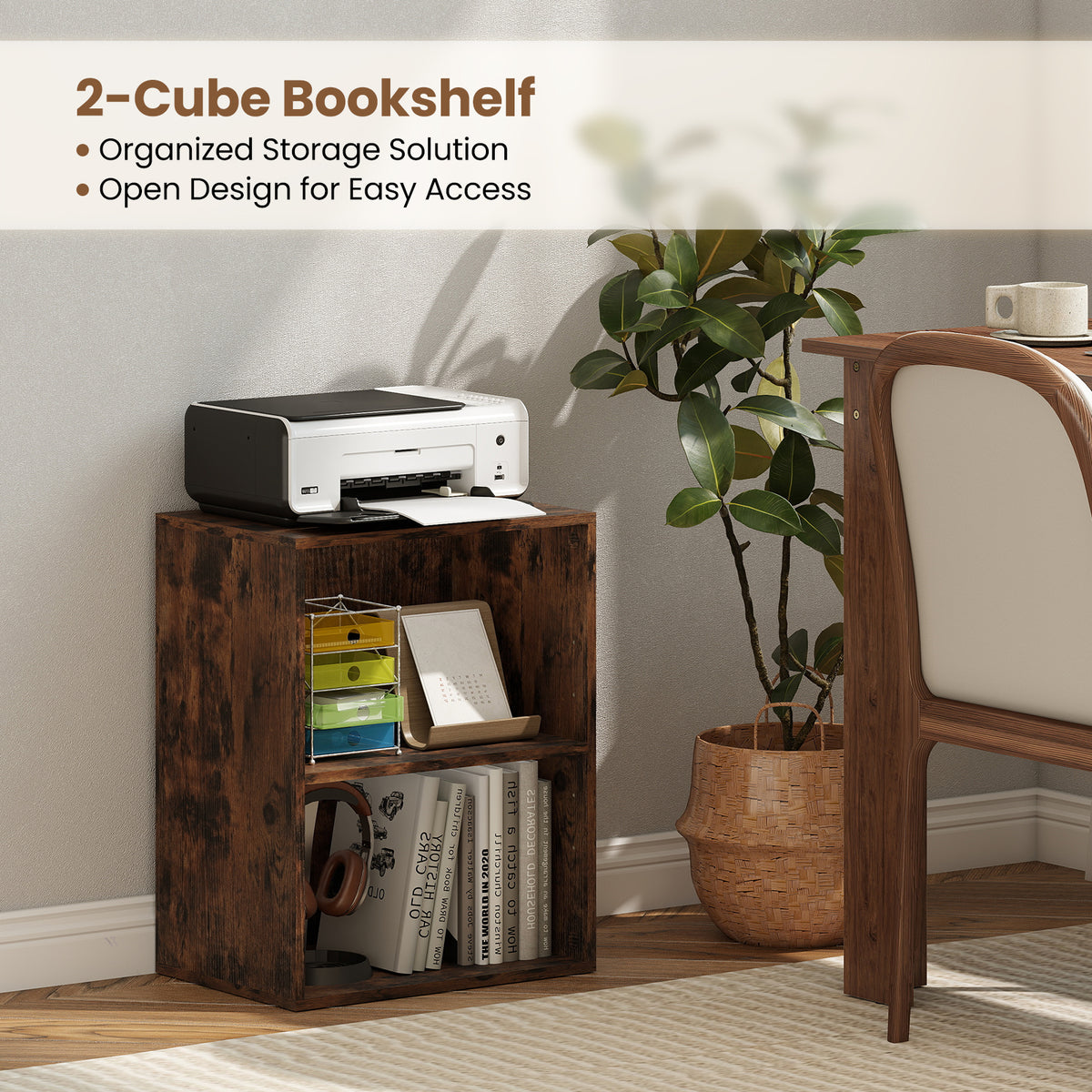 2-Cube Bookcase Floor Standing Open Shelf - Brown