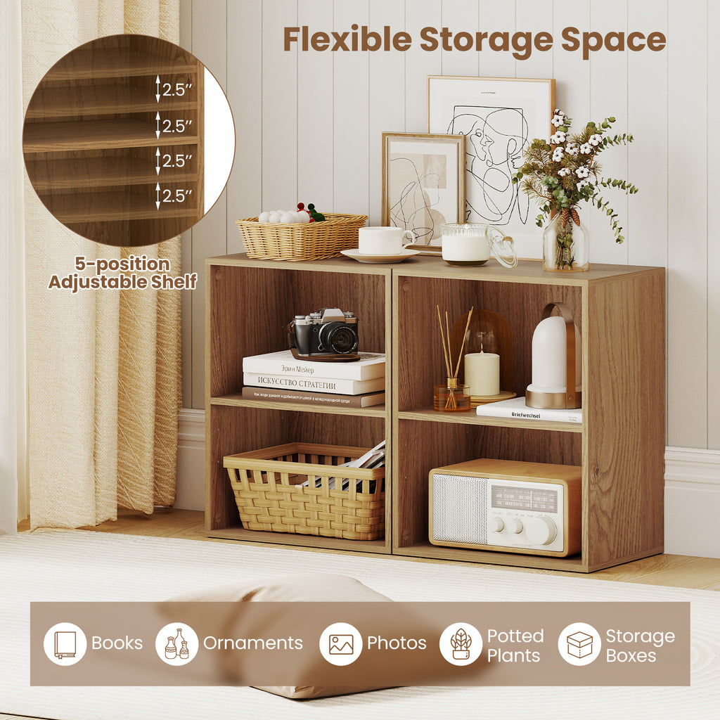 2-Cube Bookcase Floor Standing Open Bookshelf - Natural