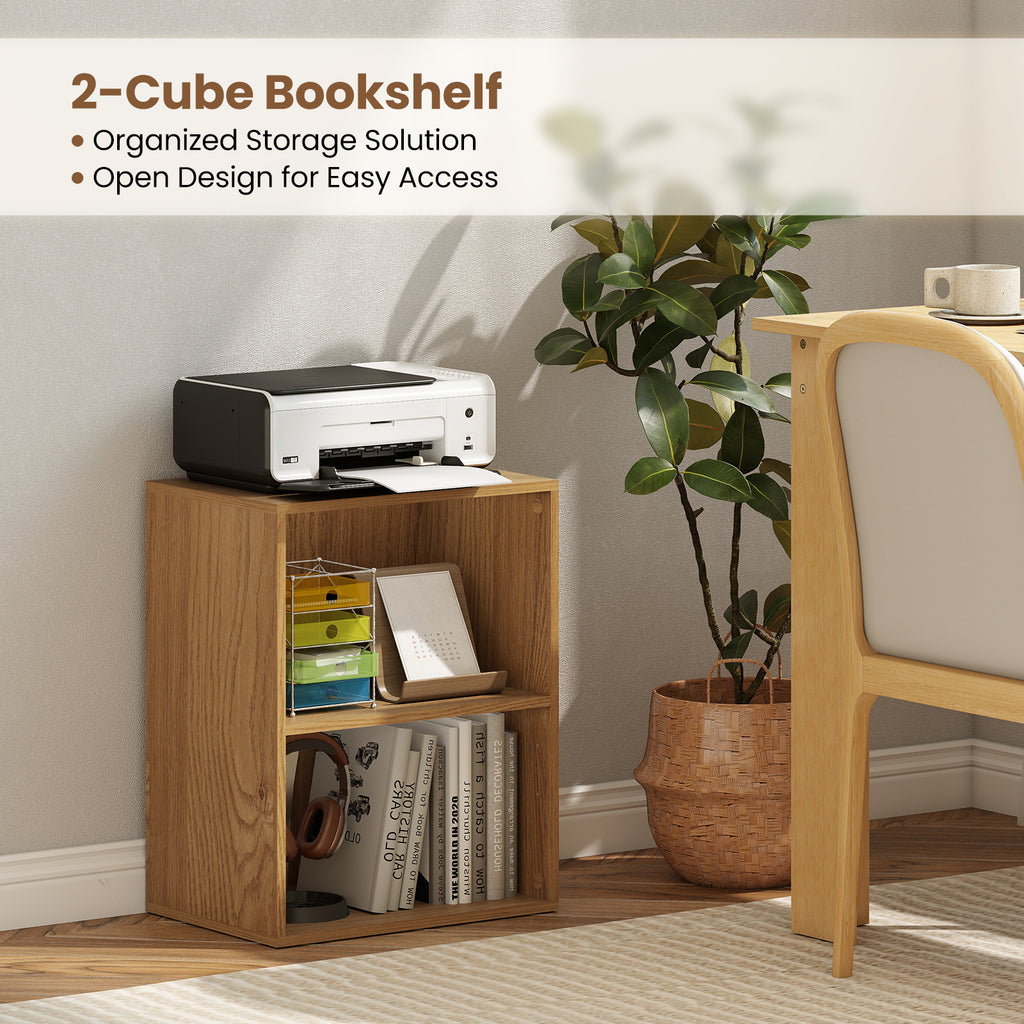 2-Cube Bookcase Floor Standing Open Bookshelf - Natural