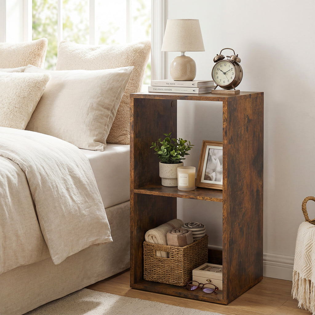 2 Cube Bookshelf with Back Guardrail, Rustic Brown