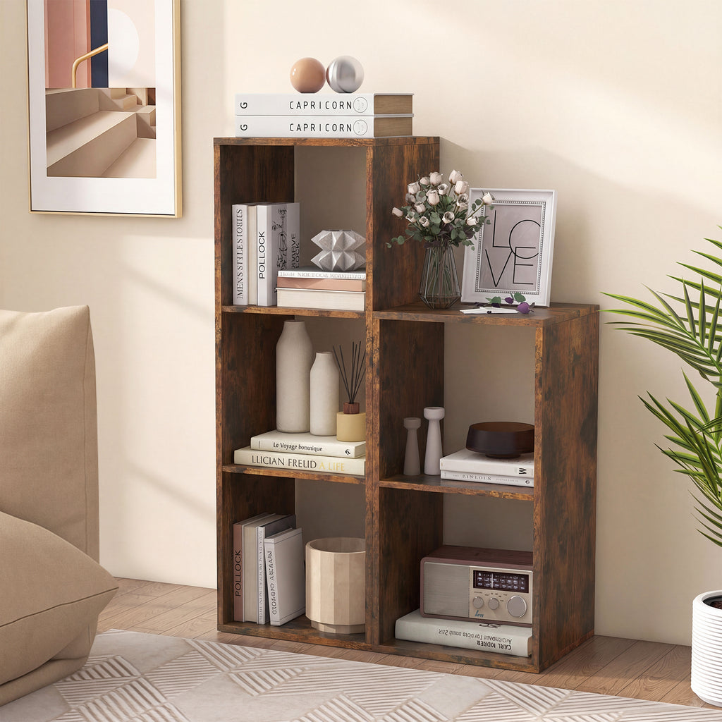 2 Cube Bookshelf with Back Guardrail, Rustic Brown