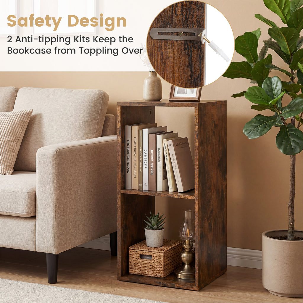 2 Cube Bookshelf with Back Guardrail, Rustic Brown