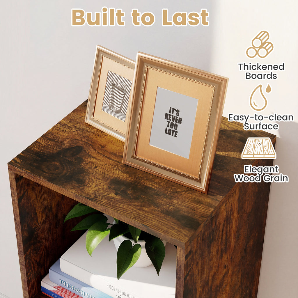 2 Cube Bookshelf with Back Guardrail, Rustic Brown