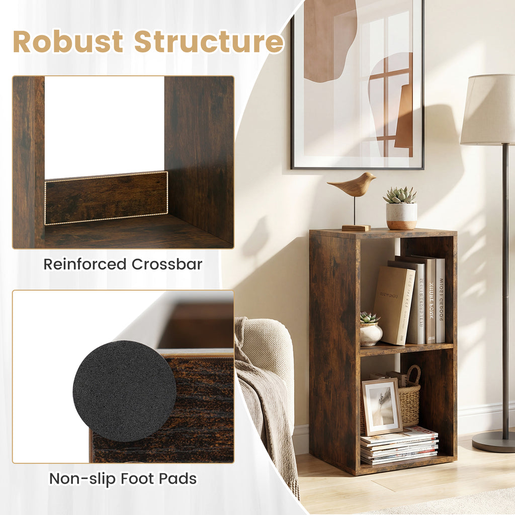 2 Cube Bookshelf with Back Guardrail, Rustic Brown