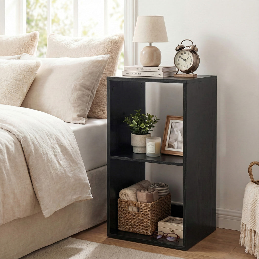 2 Cube Bookshelf with Back Guardrail - Black
