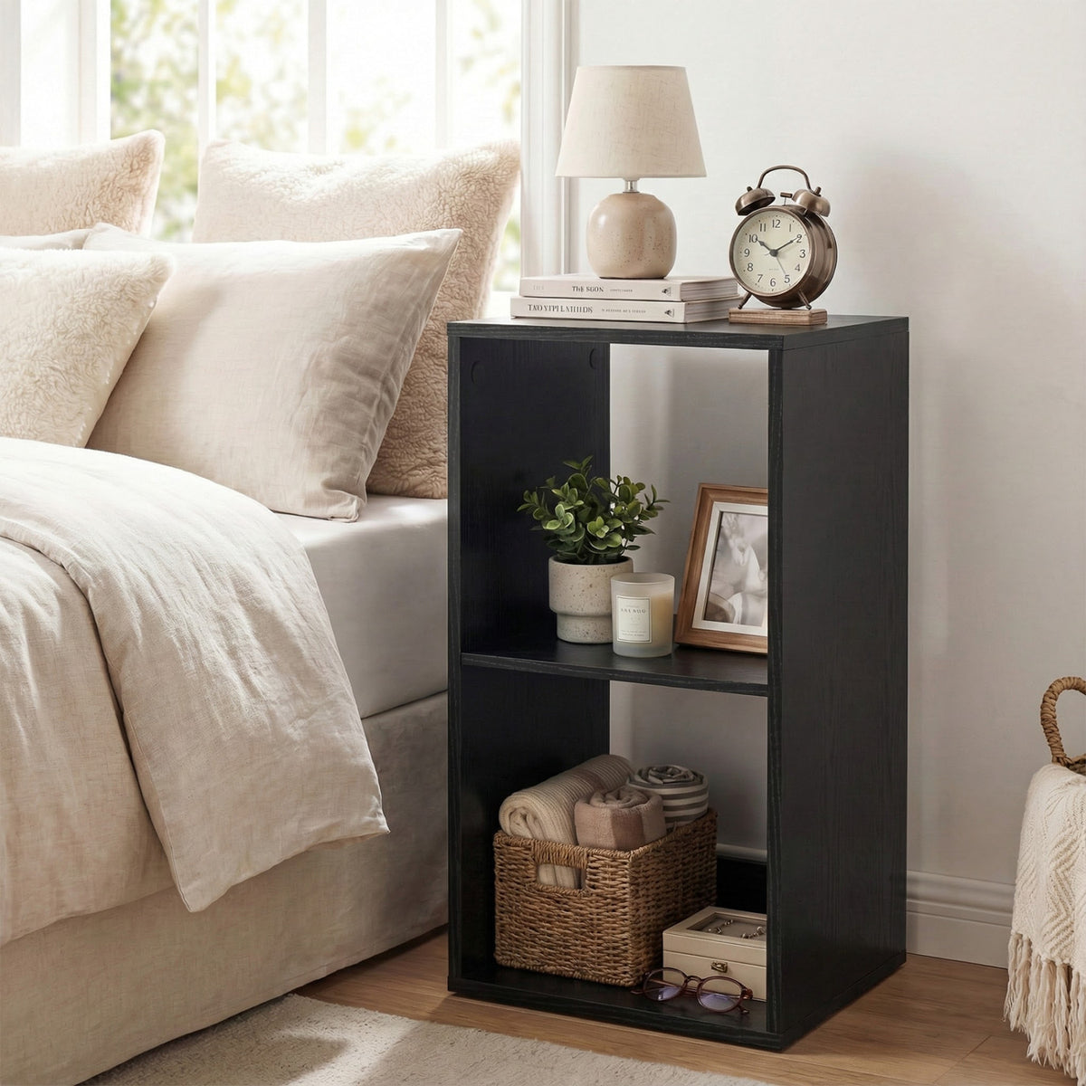 2 Cube Bookshelf with Back Guardrail - Black
