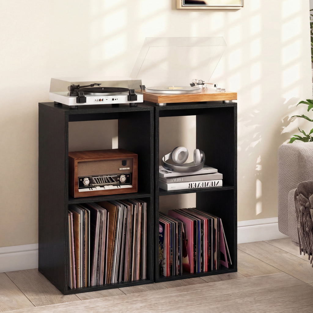 2 Cube Bookshelf with Back Guardrail - Black