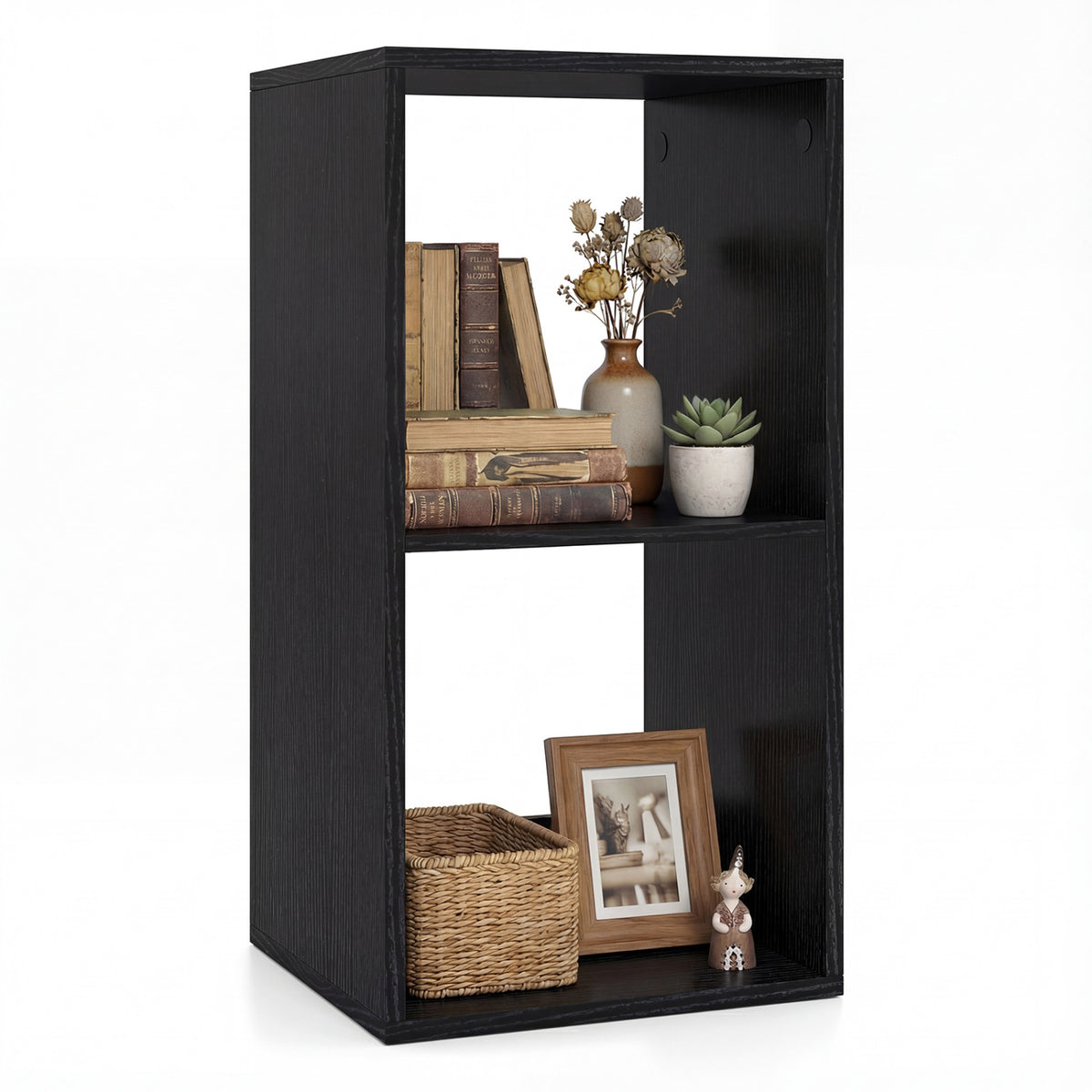 2 Cube Bookshelf with Back Guardrail - Black