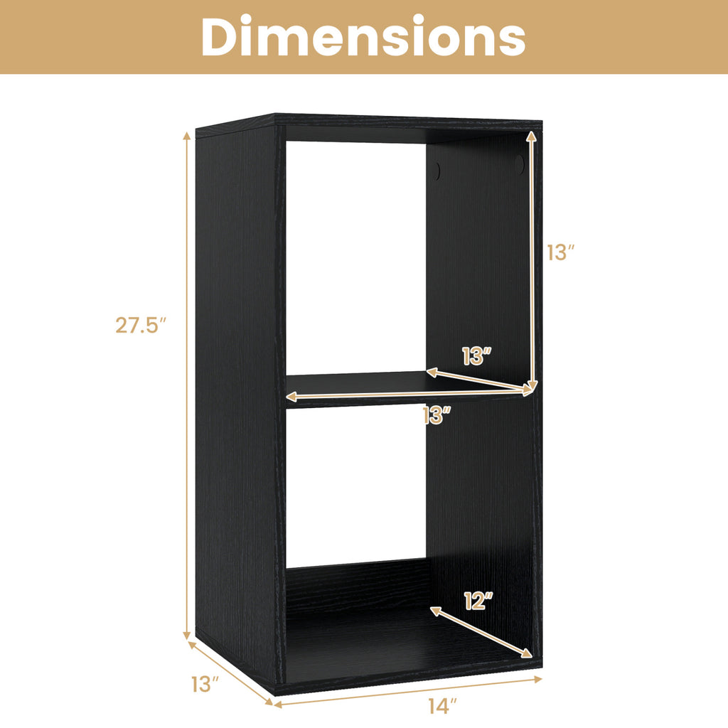 2 Cube Bookshelf with Back Guardrail - Black