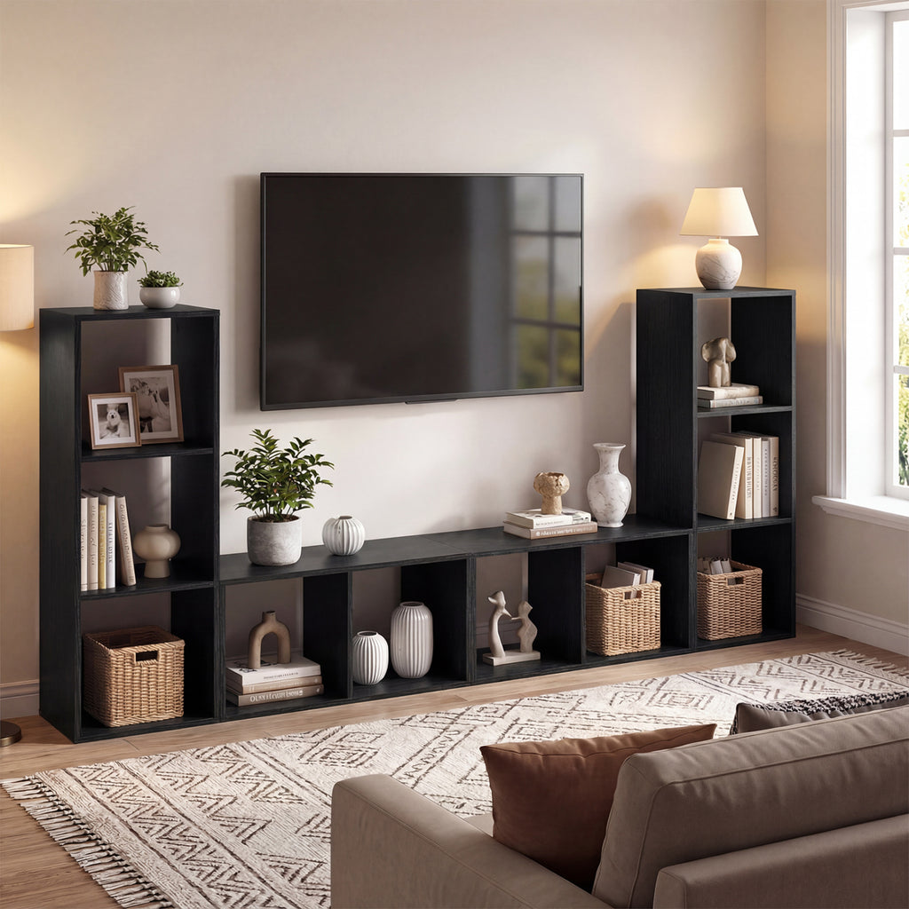 2 Cube Bookshelf with Back Guardrail - Black