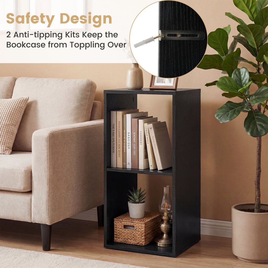 2 Cube Bookshelf with Back Guardrail - Black