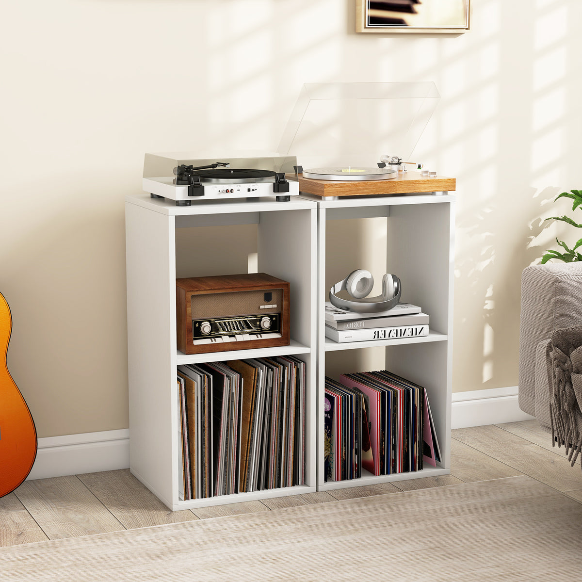 2 Cube Bookshelf with Back Guardrail - White