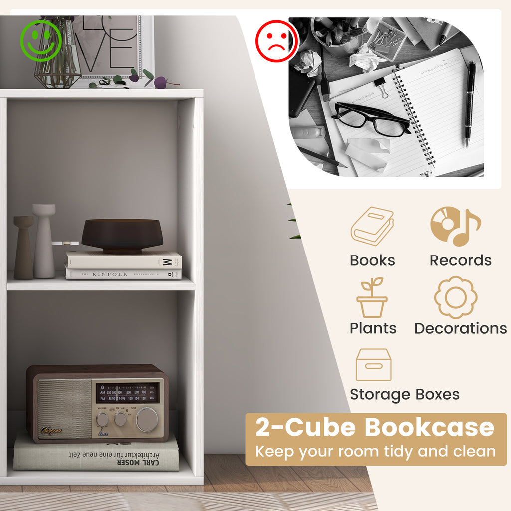 2 Cube Bookshelf with Back Guardrail - White