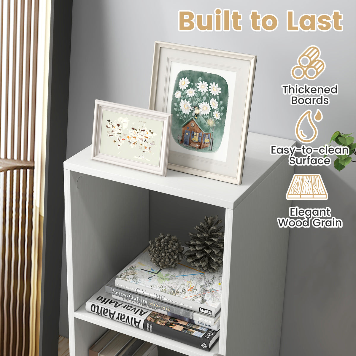 2 Cube Bookshelf with Back Guardrail - White