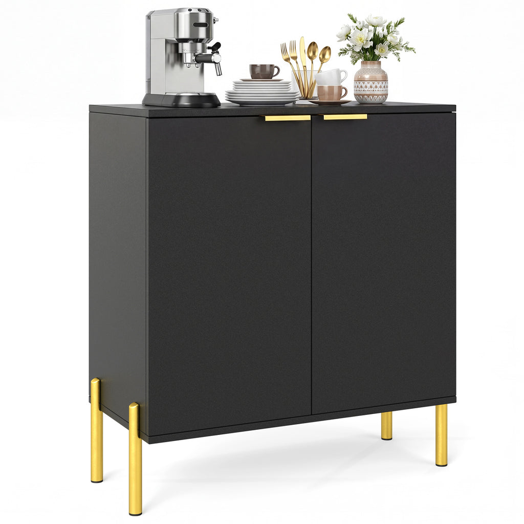 2-Door Buffet Cabinet Sideboard with Metal Legs - Natural & White
