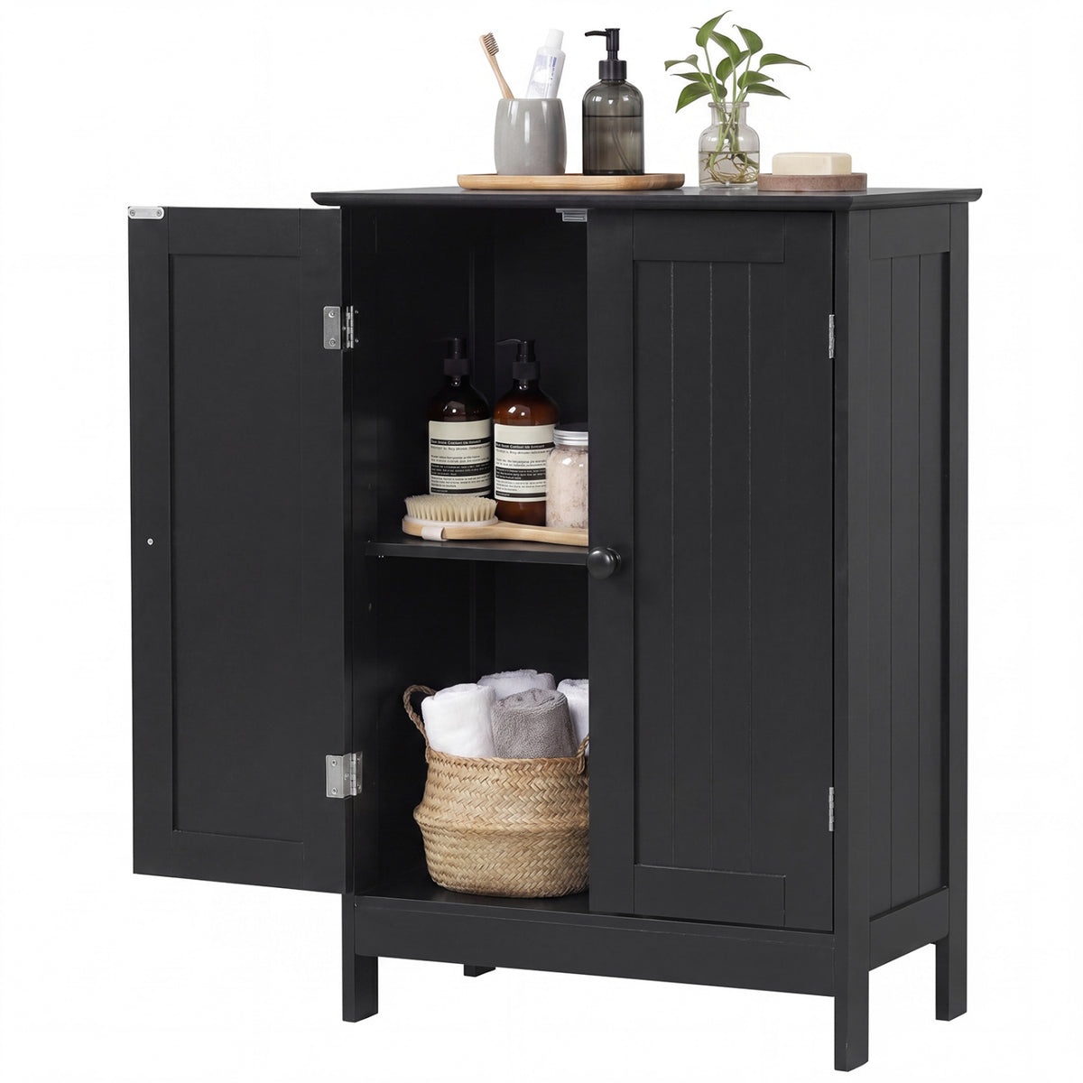 2-Door Bathroom Cabinet with Adjustable Shelf, 34.5-Inch H, Black