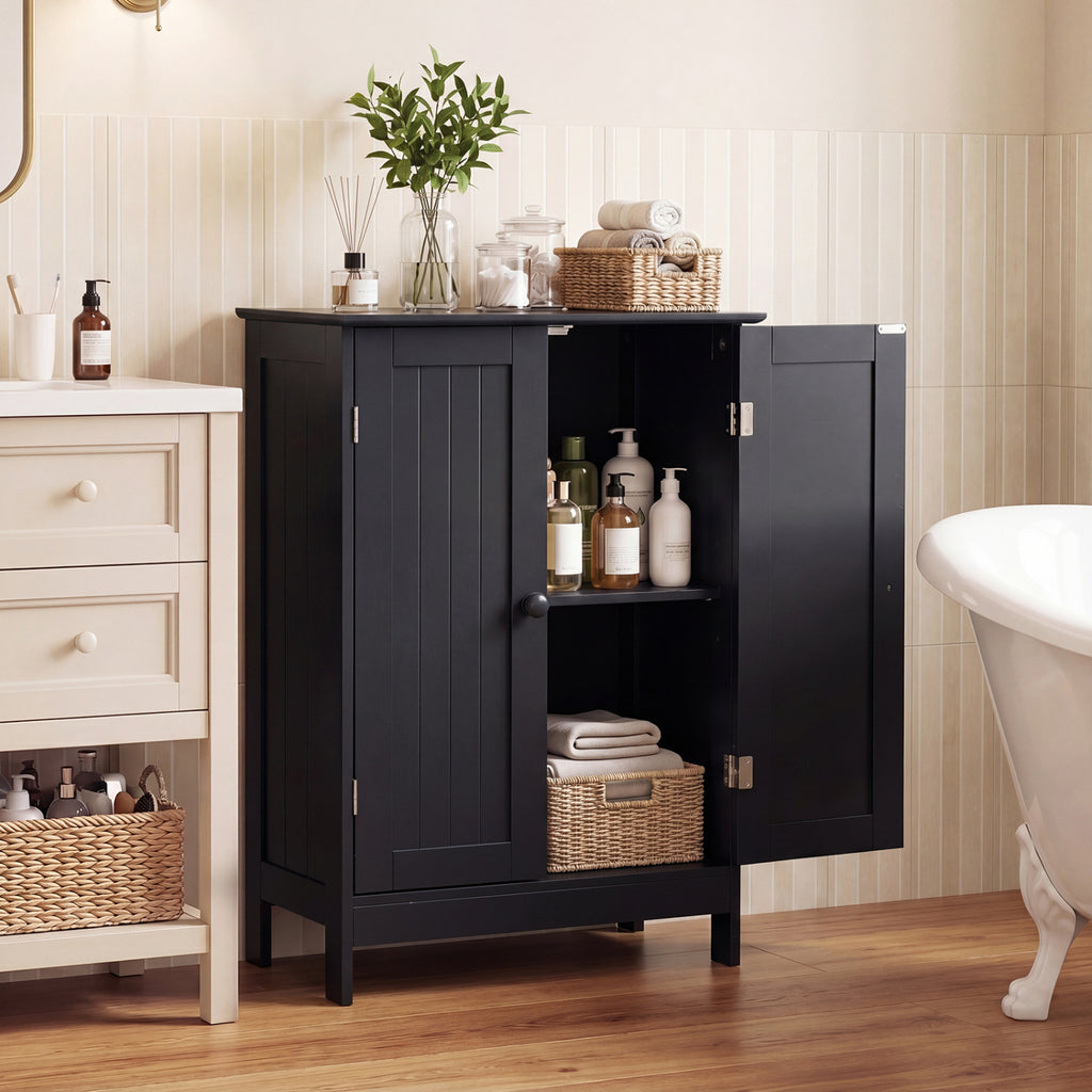 2-Door Bathroom Cabinet with Adjustable Shelf, 34.5-Inch H, Black