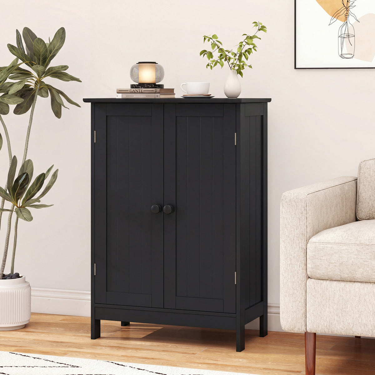 2-Door Bathroom Cabinet with Adjustable Shelf, 34.5-Inch H, Black