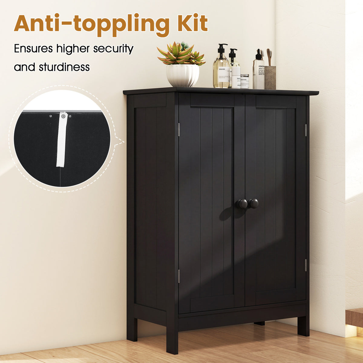 2-Door Bathroom Cabinet with Adjustable Shelf, 34.5-Inch H, Black