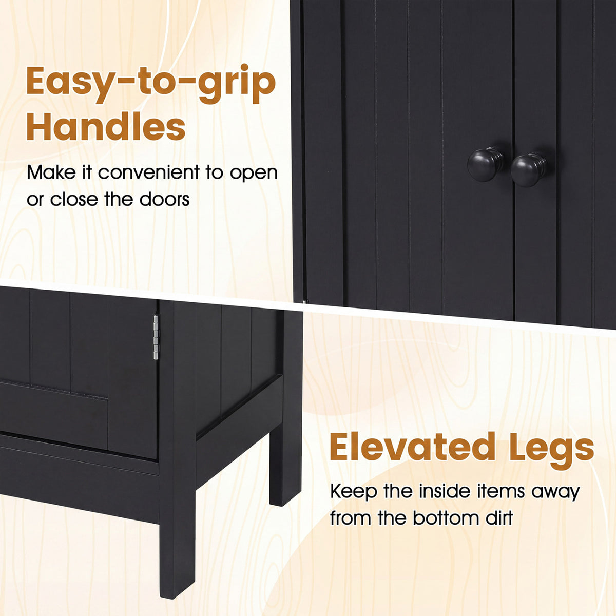 2-Door Bathroom Cabinet with Adjustable Shelf, 34.5-Inch H, Black