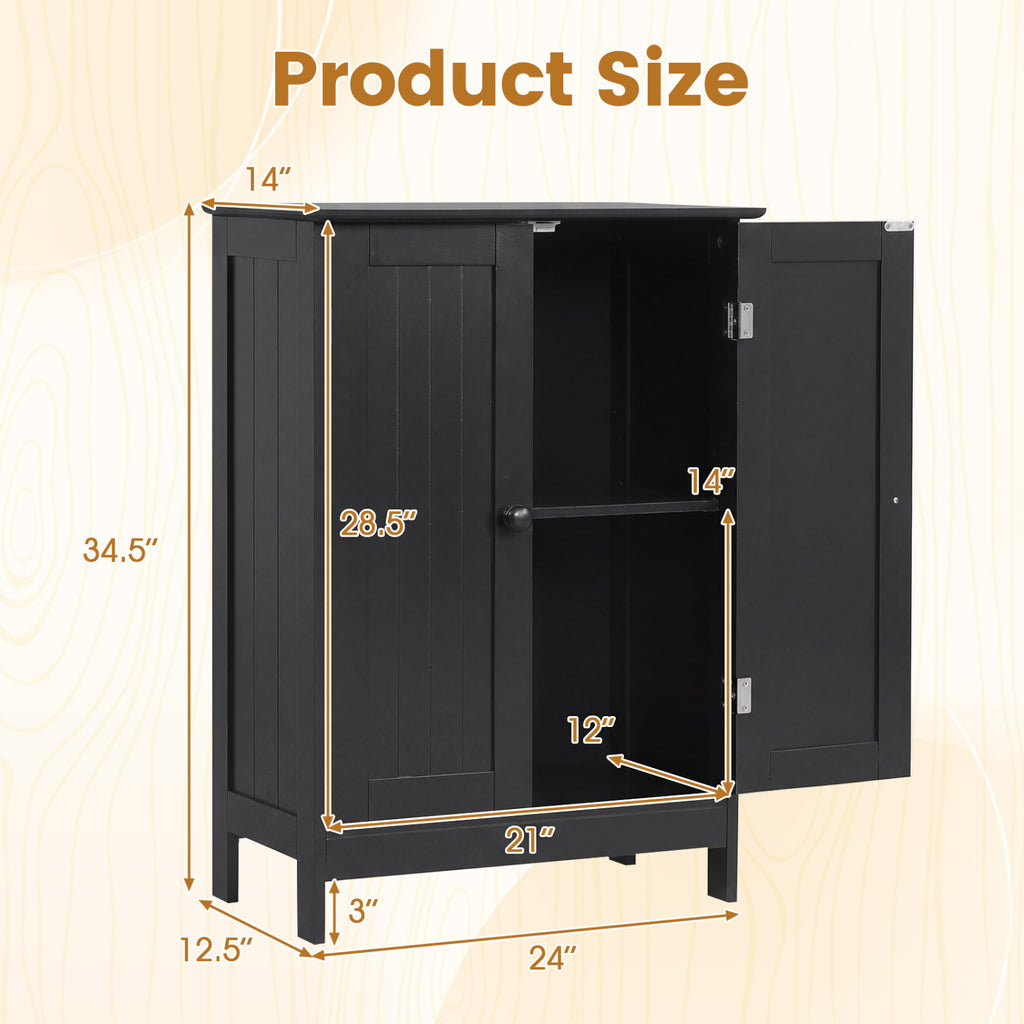 2-Door Bathroom Cabinet with Adjustable Shelf, 34.5-Inch H, Black