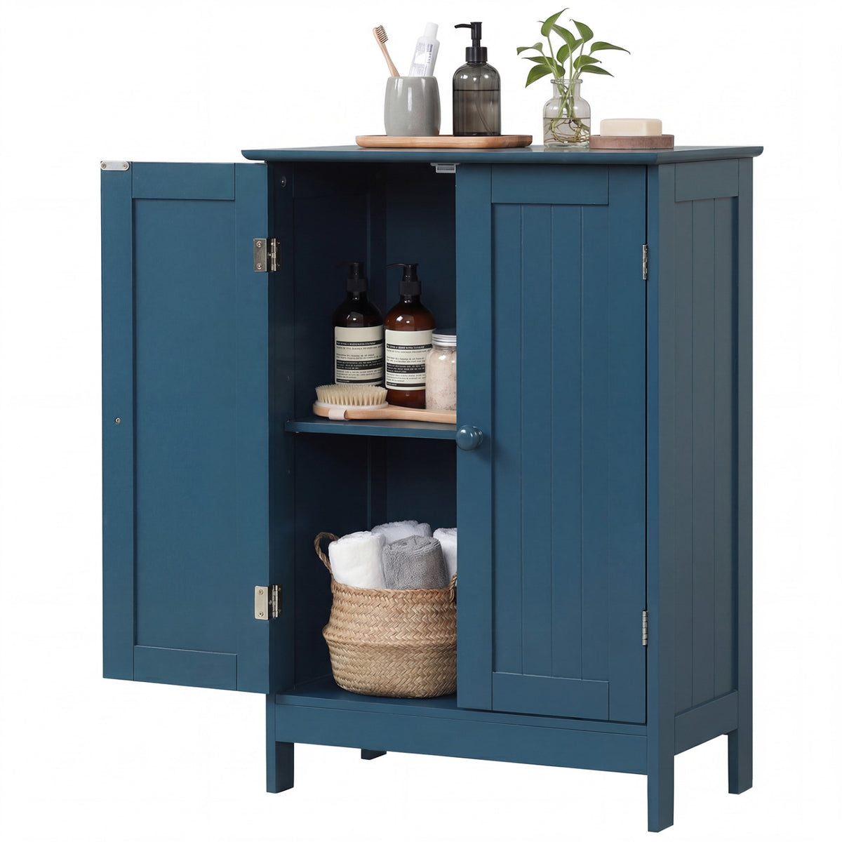 2-Door Freestanding Wooden Bathroom Cabinet with Adjustable Shelf