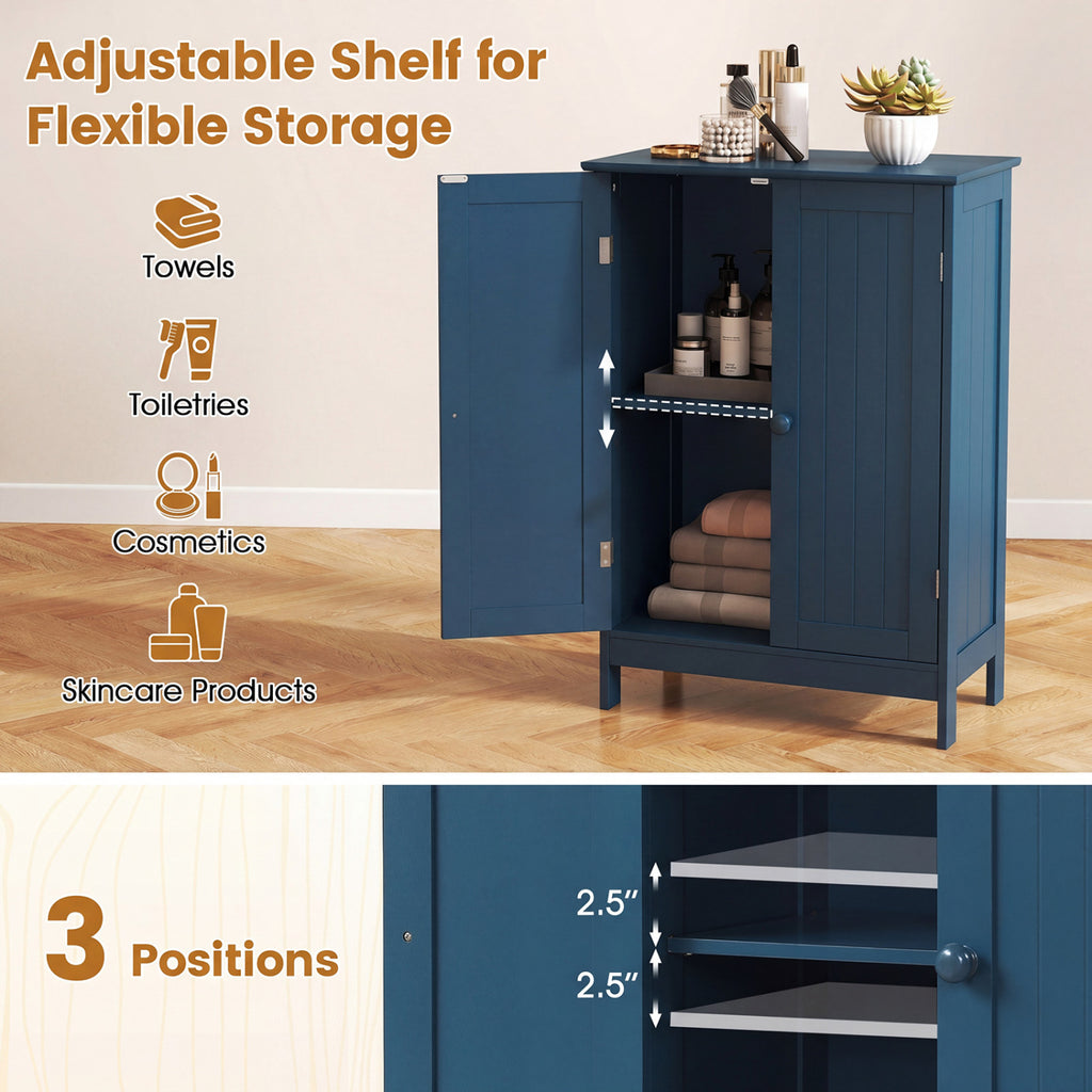 2-Door Freestanding Wooden Bathroom Cabinet with Adjustable Shelf
