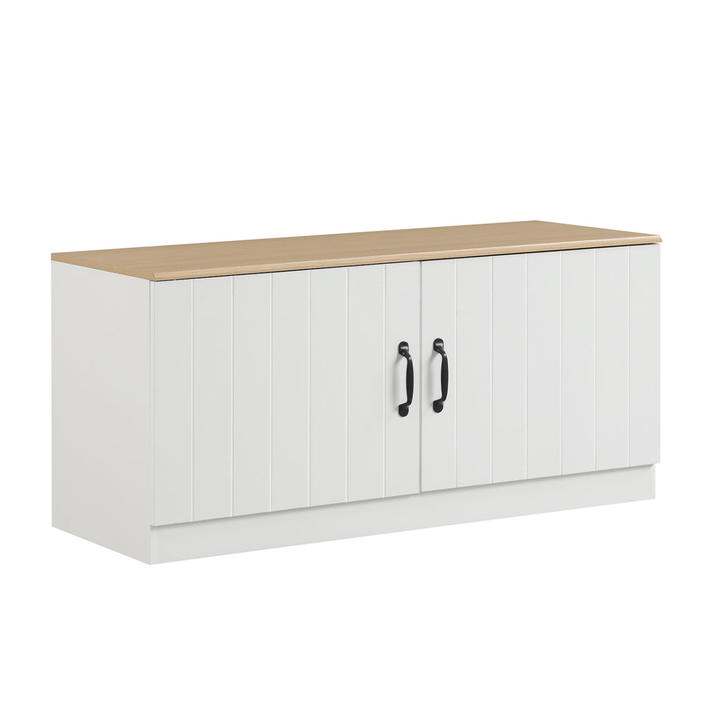 2-Door Shoe Bench Storage Cabinet with Adjustable Shelves