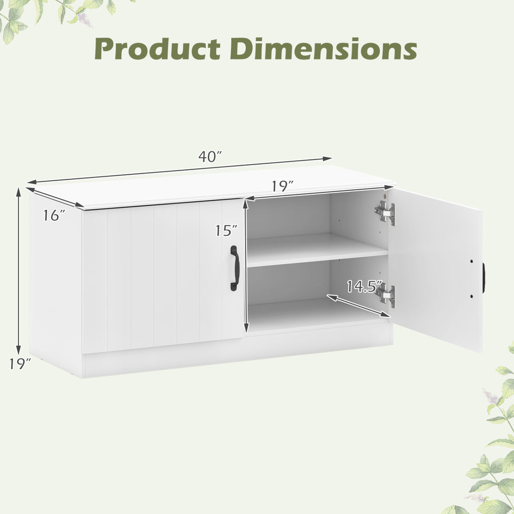2-Door Shoe Bench Storage Cabinet with Adjustable Shelves