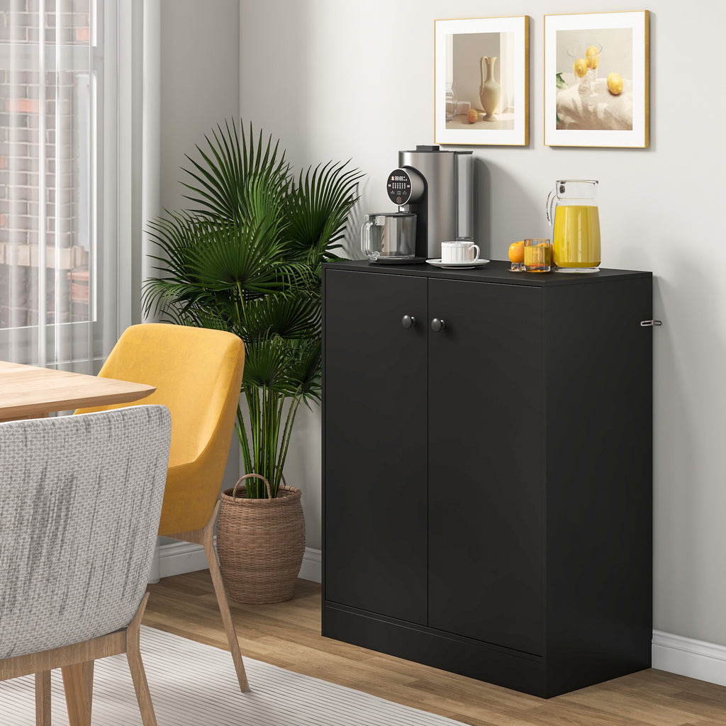2-Door Modern Floor Storage Cabinet with 3-Tier Shelf - Black