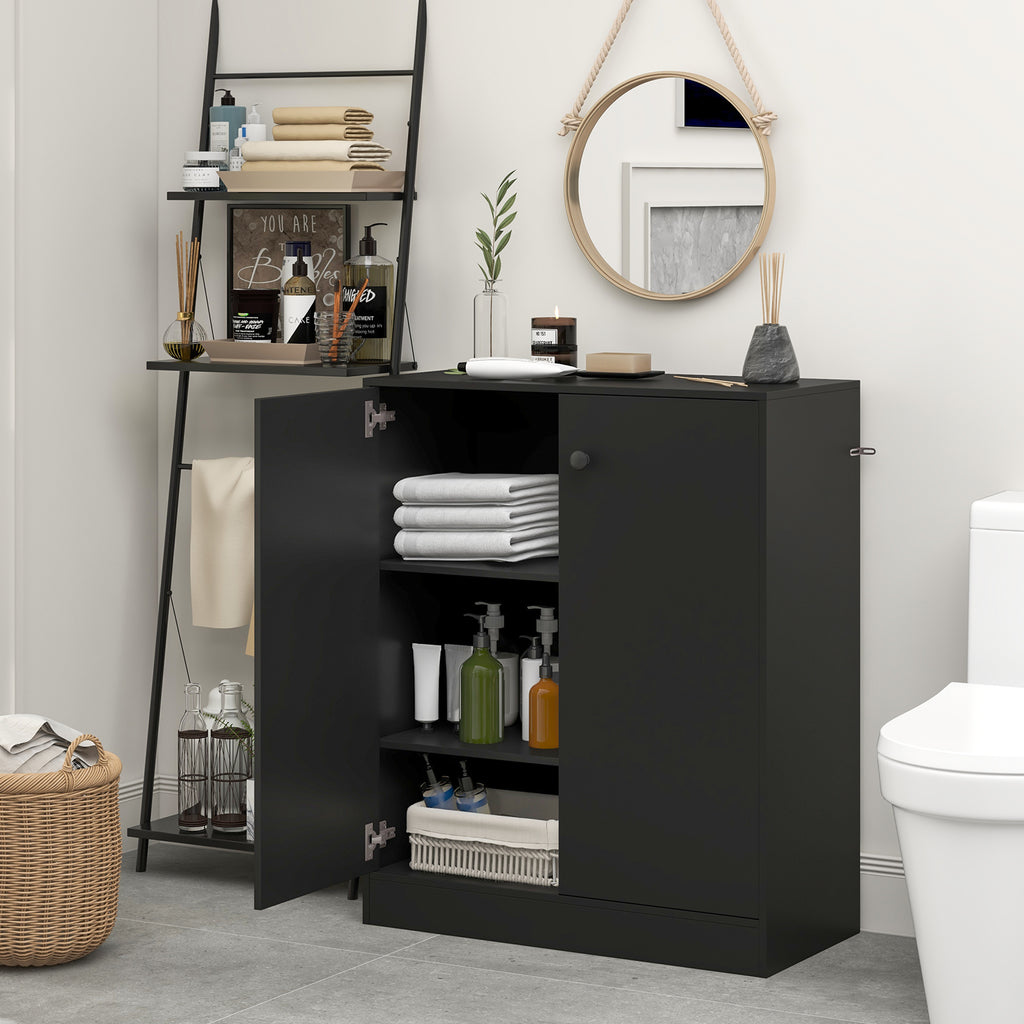 2-Door Modern Floor Storage Cabinet with 3-Tier Shelf - Black