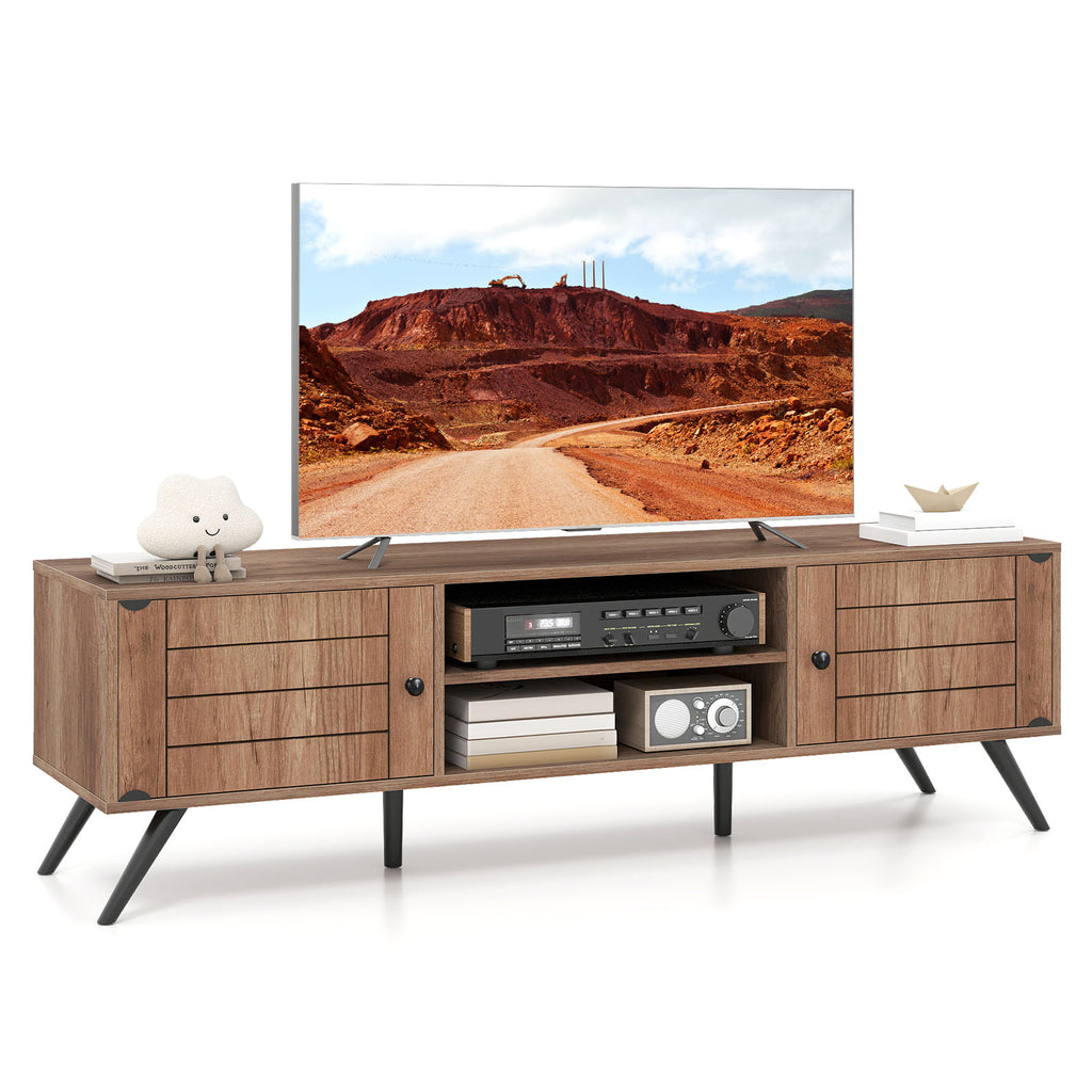 2-Door TV Stand for TVs up to 65 Inch with Open Shelves - Oak