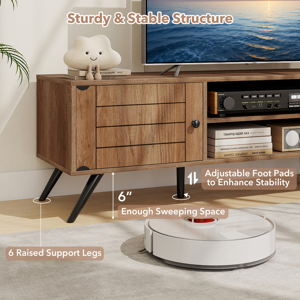 2-Door TV Stand for TVs up to 65 Inch with Open Shelves - Oak