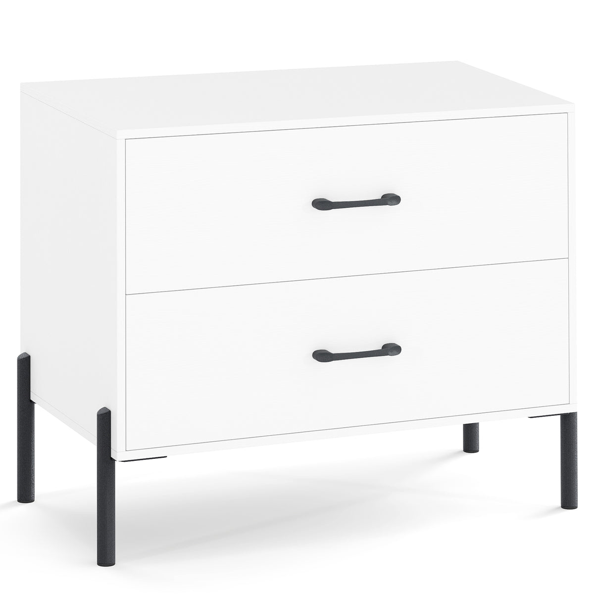 Modern Wooden 2-Drawer Nightstand with Metal Legs – White
