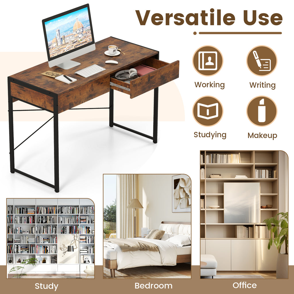 2-Drawer Home Office Desk with Steel Frame