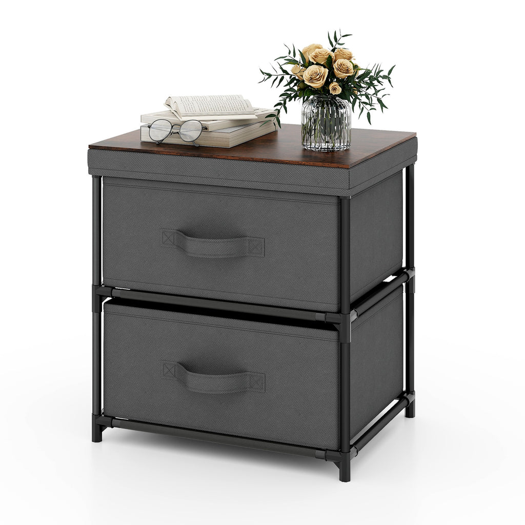 2-Drawer Nightstand with Removable Fabric Bins, Gray