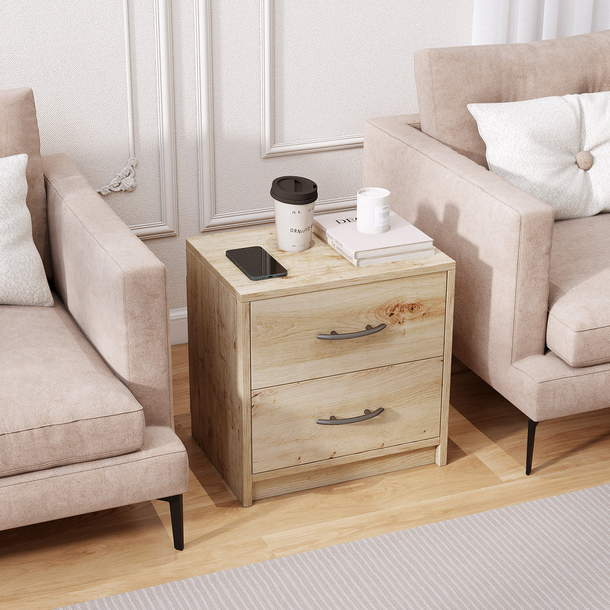 2 Drawer Nightstand with Storage - Oak