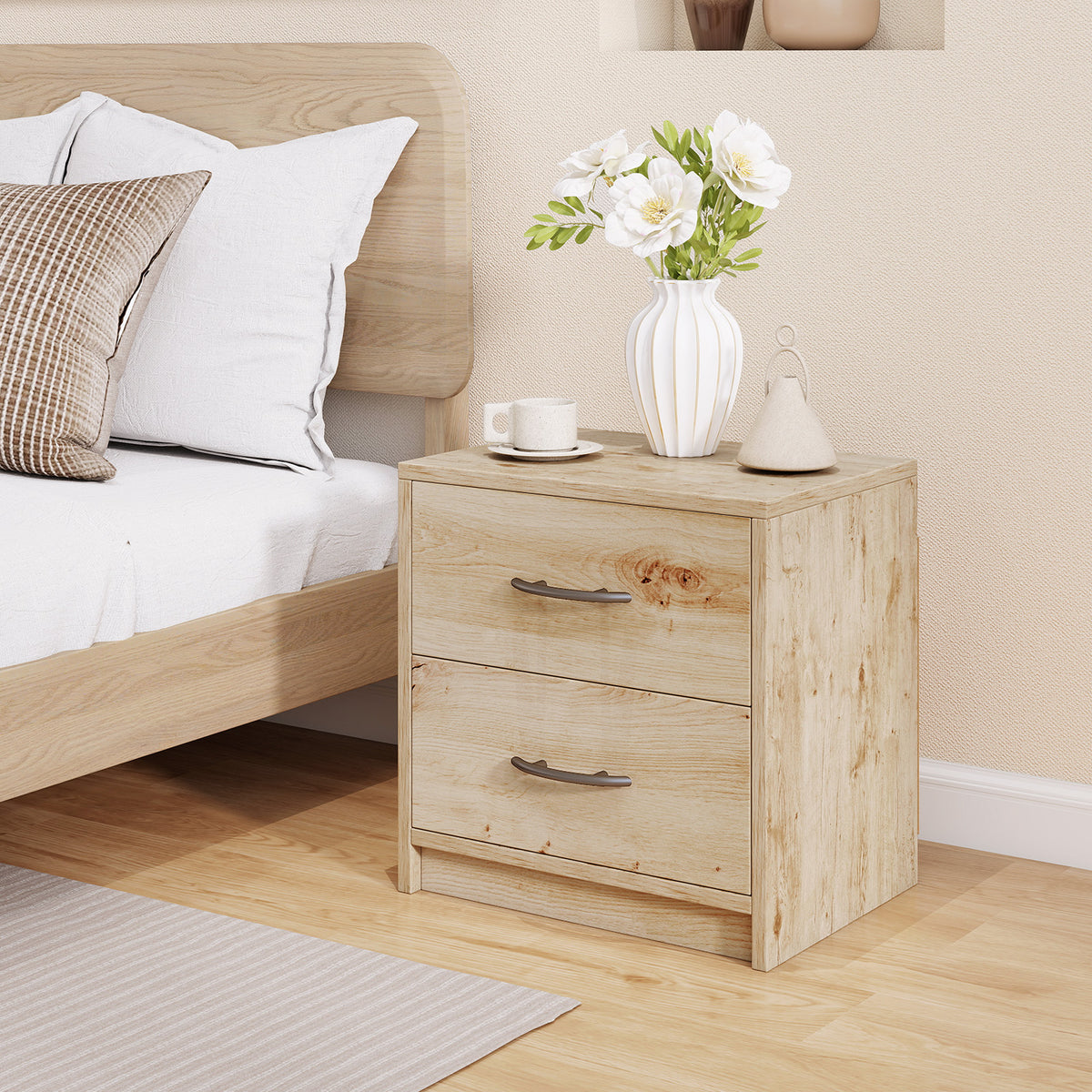 2 Drawer Nightstand with Storage - Oak