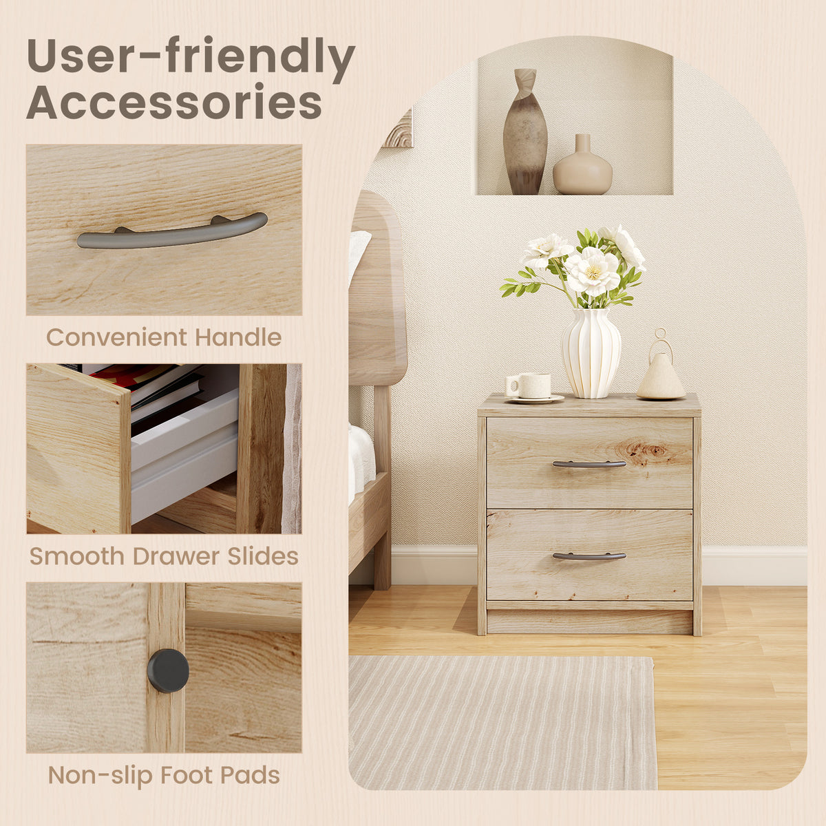 2 Drawer Nightstand with Storage - Oak