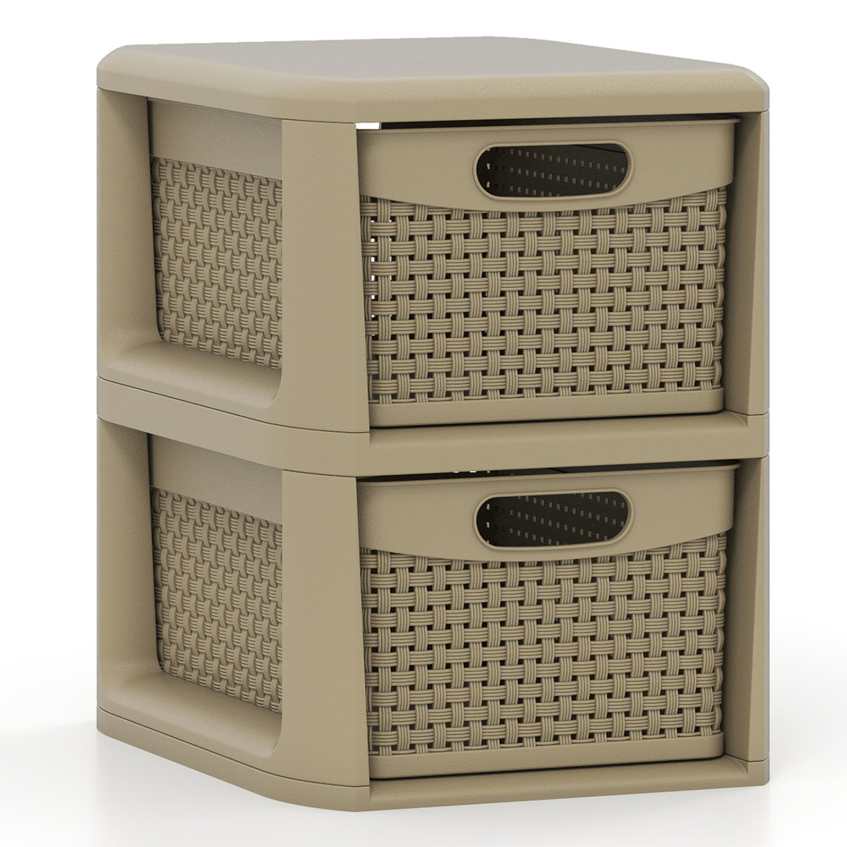 2-Drawer Storage Organizer with Wicker Patterns - Brown