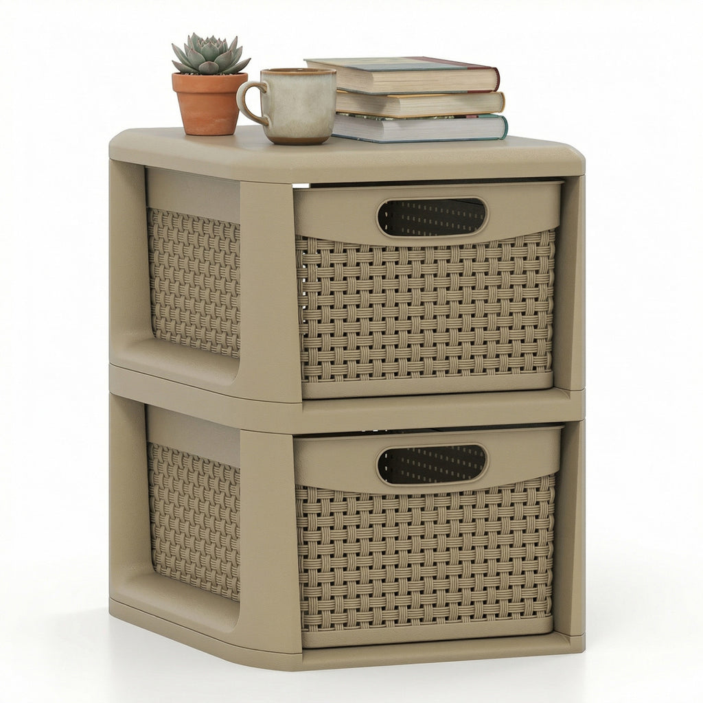 2-Drawer Storage Organizer with Wicker Patterns - Brown