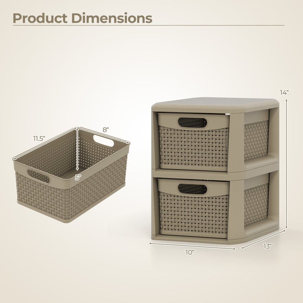 2-Drawer Storage Organizer with Wicker Patterns - Brown