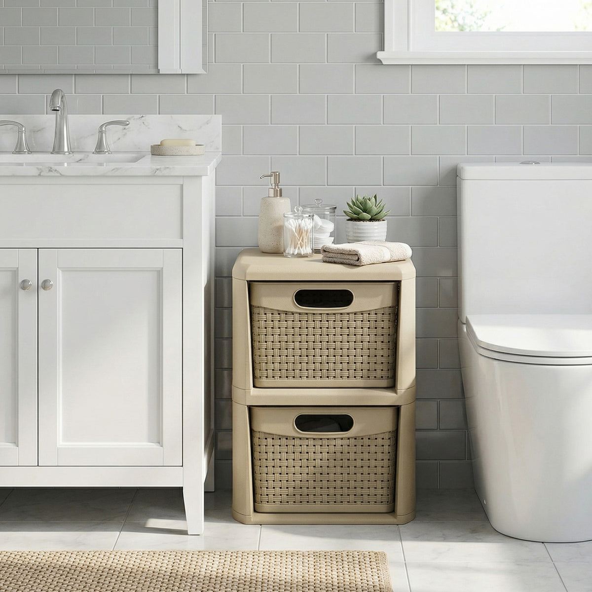 2-Drawer Storage Organizer with Wicker Patterns - Brown