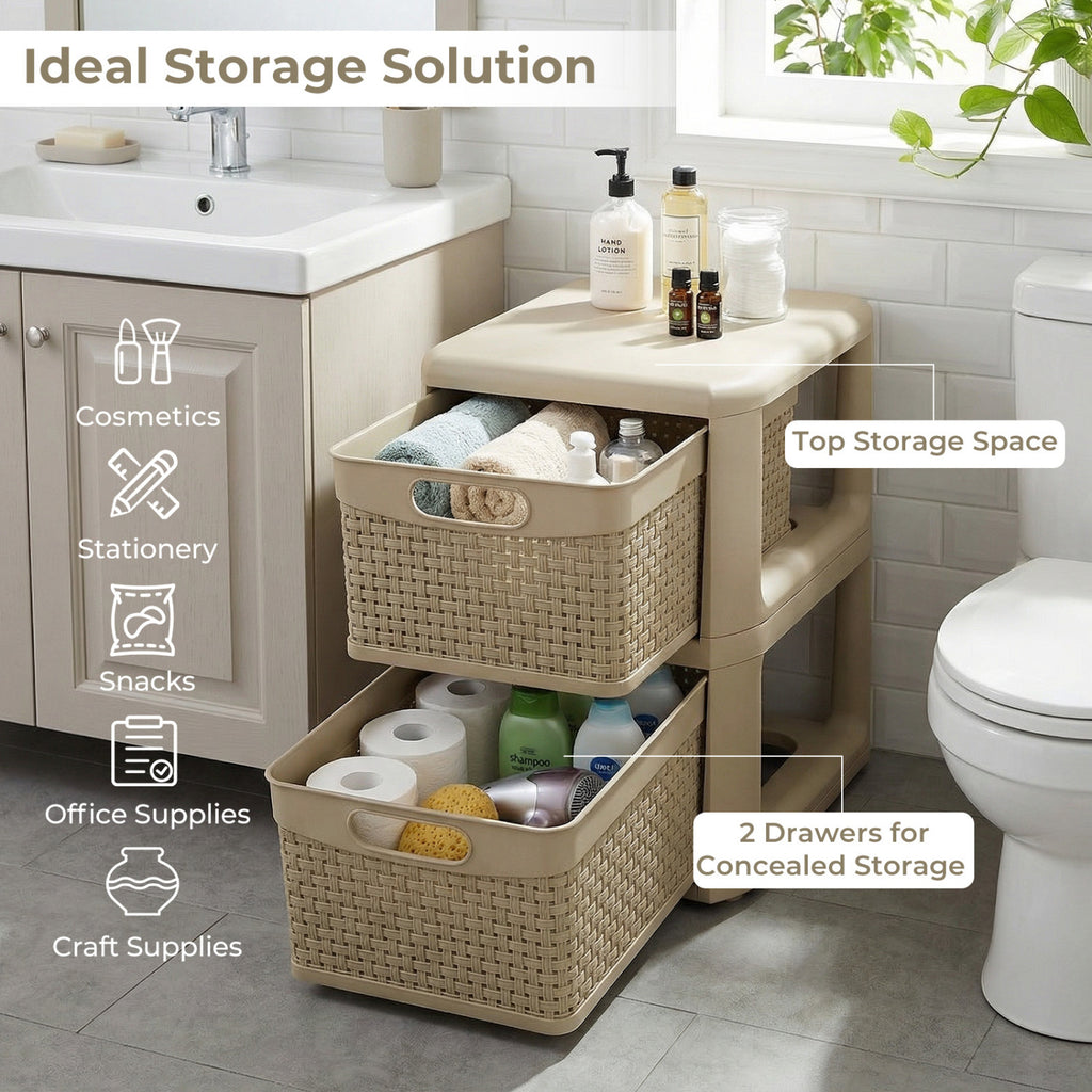 2-Drawer Storage Organizer with Wicker Patterns - Brown