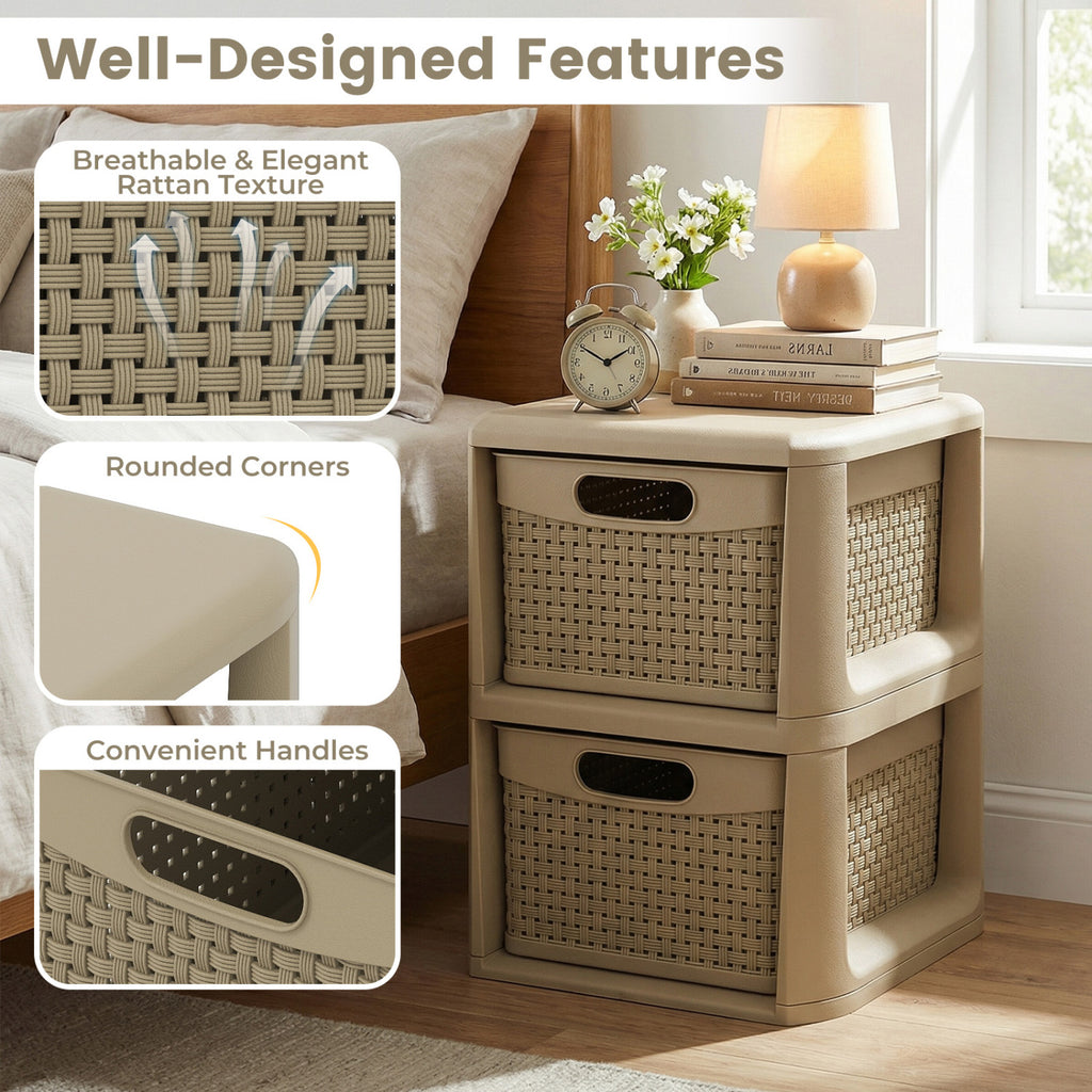 2-Drawer Storage Organizer with Wicker Patterns - Brown