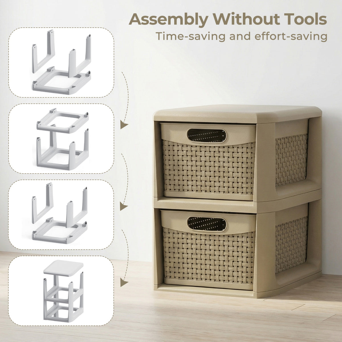 2-Drawer Storage Organizer with Wicker Patterns - Brown