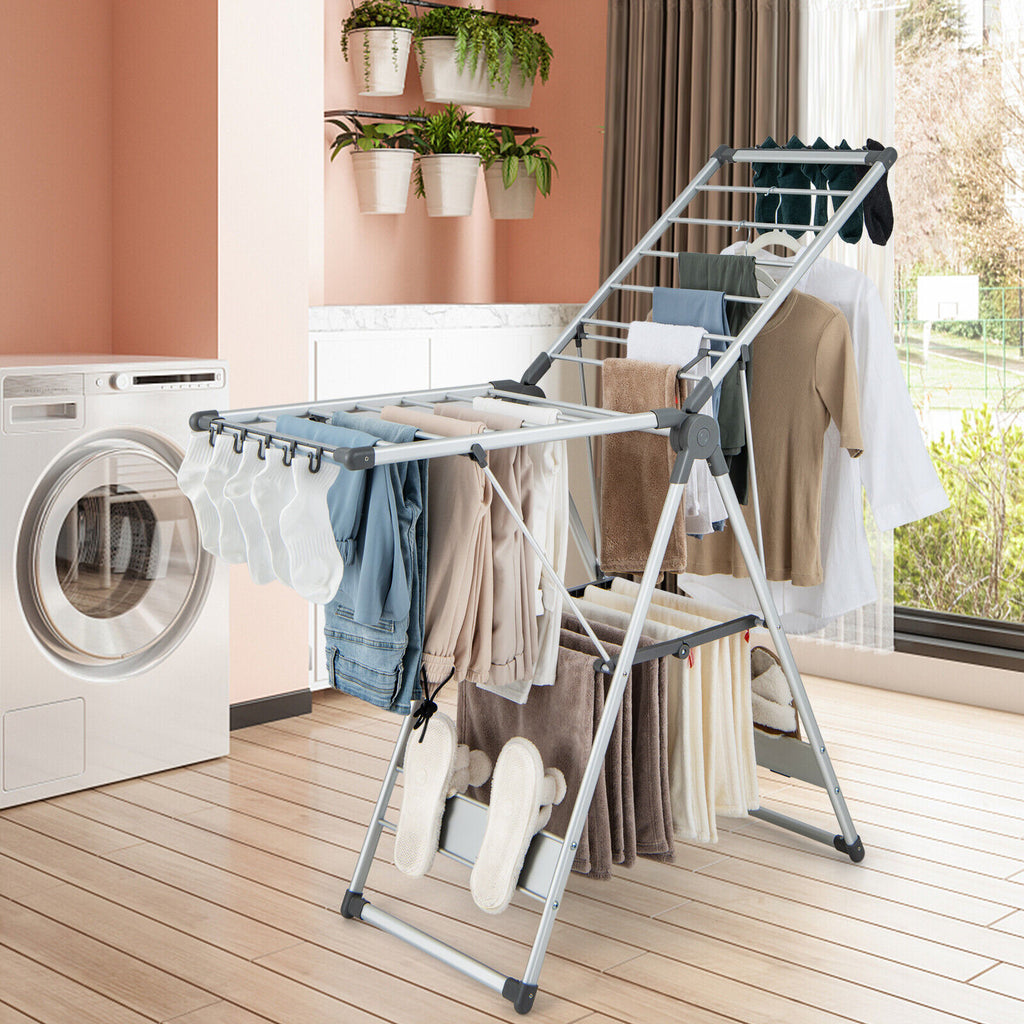 2-Layer Folding Clothes Drying Rack with 10 Side Clips