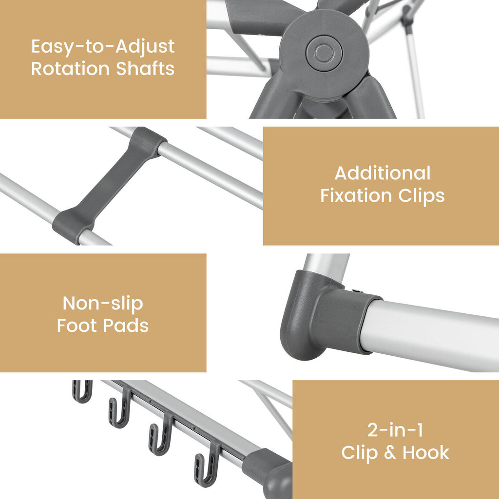 2-Layer Folding Clothes Drying Rack with 10 Side Clips