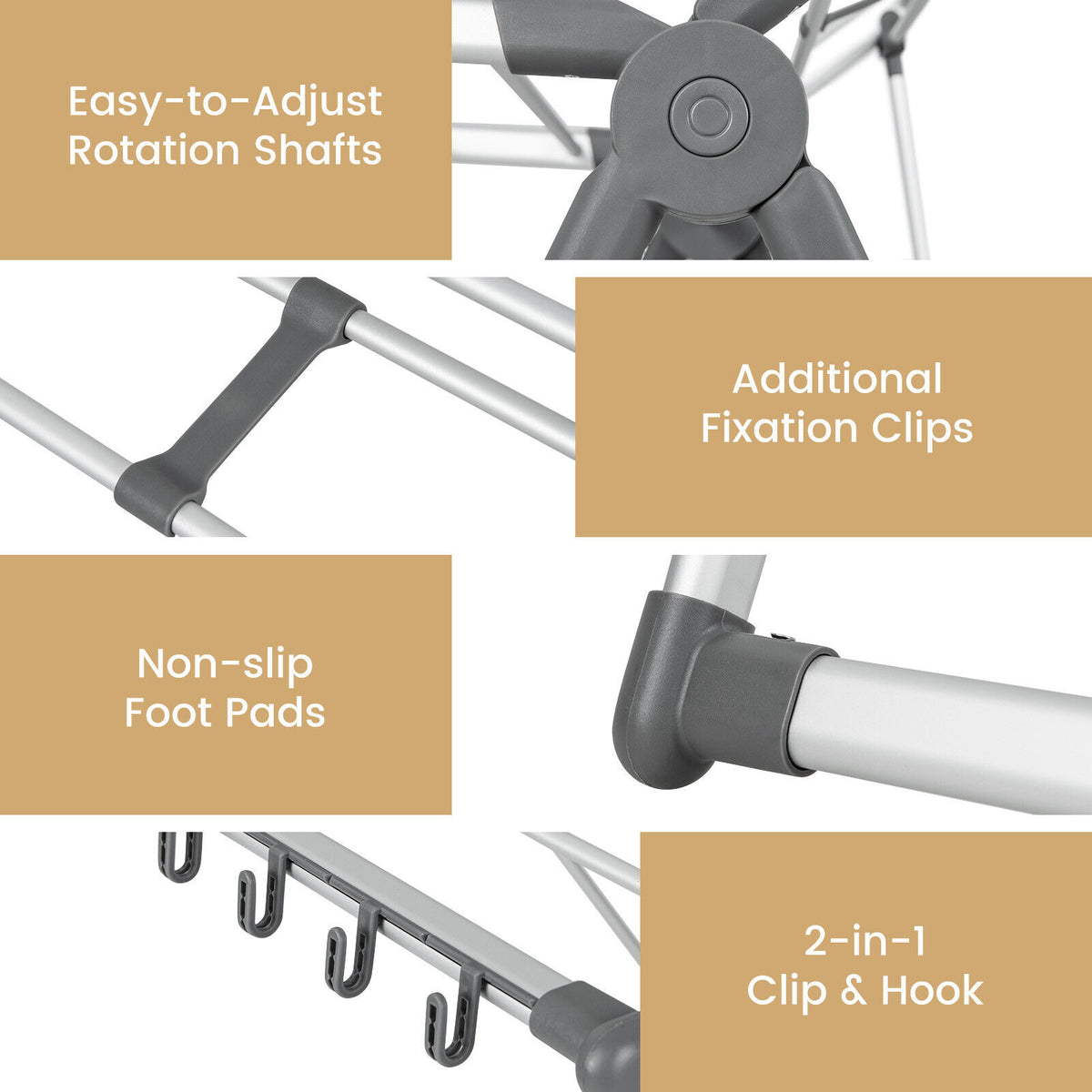 2-Layer Folding Clothes Drying Rack with 10 Side Clips