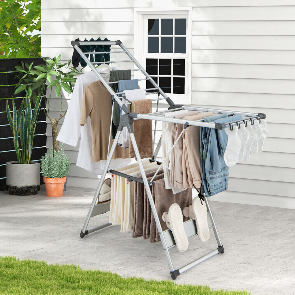2-Layer Folding Clothes Drying Rack with 10 Side Clips